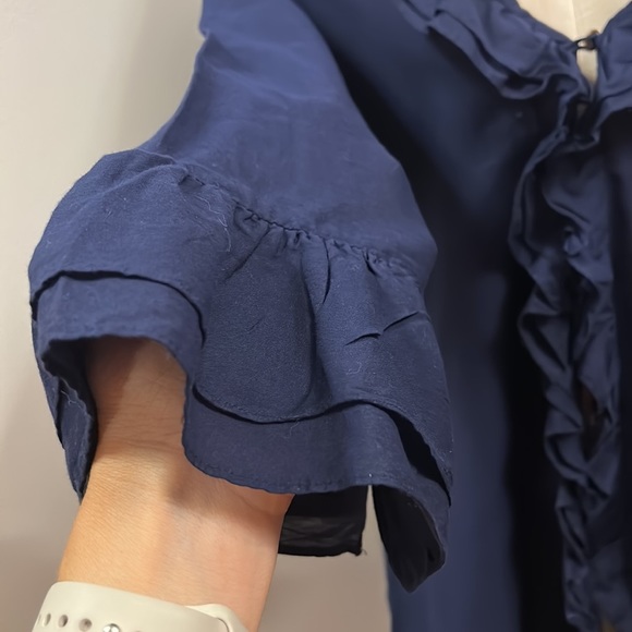 ELIZABETH Hurley Cotton Beach Navy Beach Cover Ruffle Neck and Sleeve size M - Picture 4 of 11